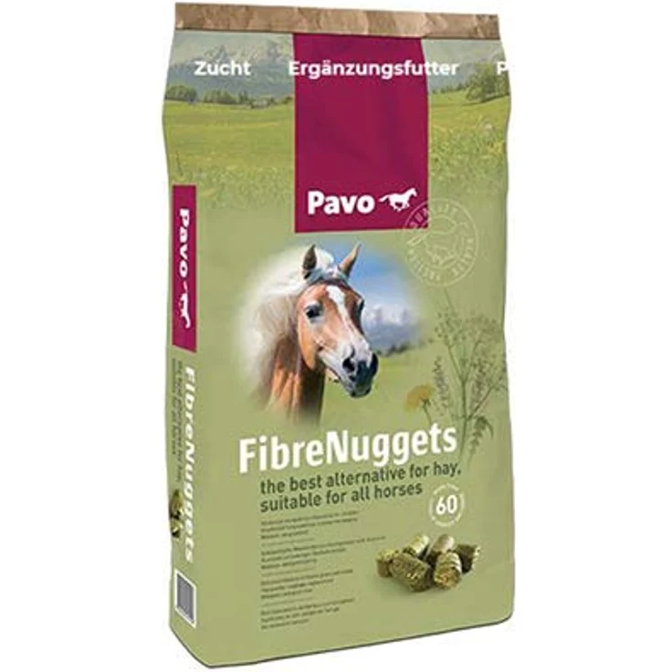 Pavo FibreNuggets 20 kg, Hochwertiger Raufutterersatz, melasse- und getreidefrei, über 60 verschiedene Gräser und Kräuter für Pferde