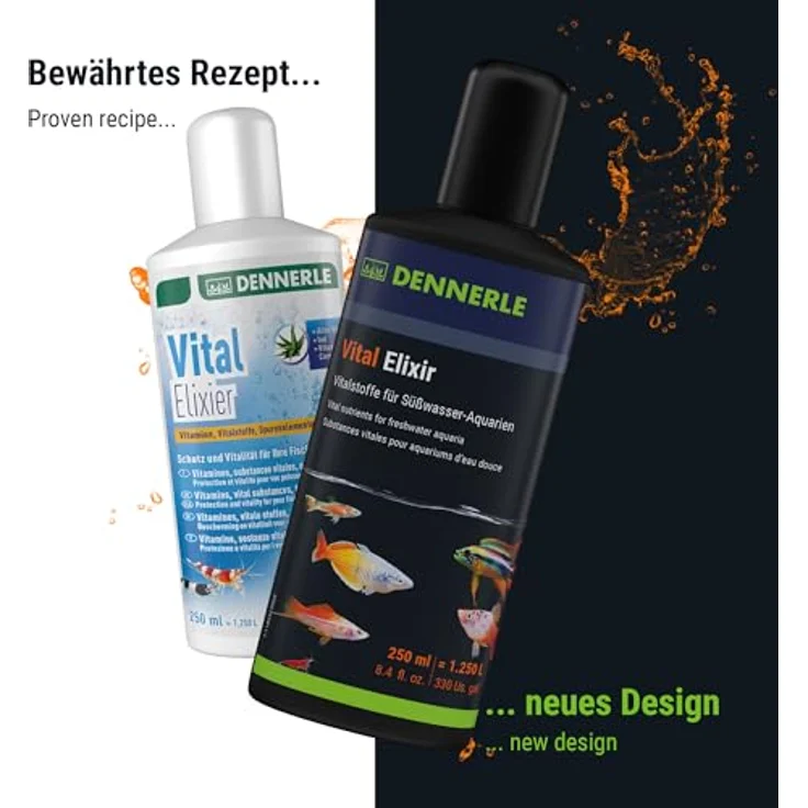 Dennerle Vital Elixir, 250 ml Wasseraufbereiter mit Vitaminen, Vitalstoffen und Spurenelementen für Fische, Jod und Aloe Vera-Extrakt – Bild 2