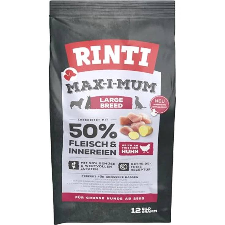 Rinti Max-I-Mum Large Breed, fettreduziertes Hundefutter für große Hunde, getreidefrei, 12 kg