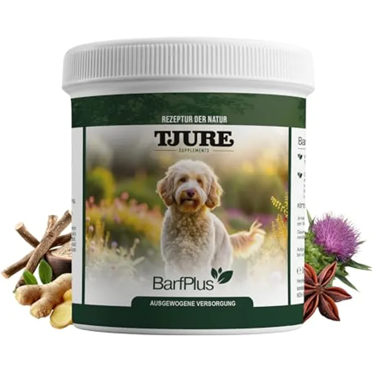 TJURE Barf Plus 500 g, Barf Complete Pulver für Hunde, ergänzendes Futter mit Mineralstoffen und Kräutern zur Rohfütterung