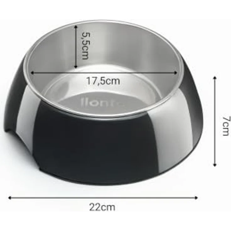 lionto Futternapf, Melamin mit Anti-Rutsch Boden, herausnehmbarer 940 ml Edelstahl-Napf, leicht zu reinigen, ergonomisches Design, schwarz – Bild 5