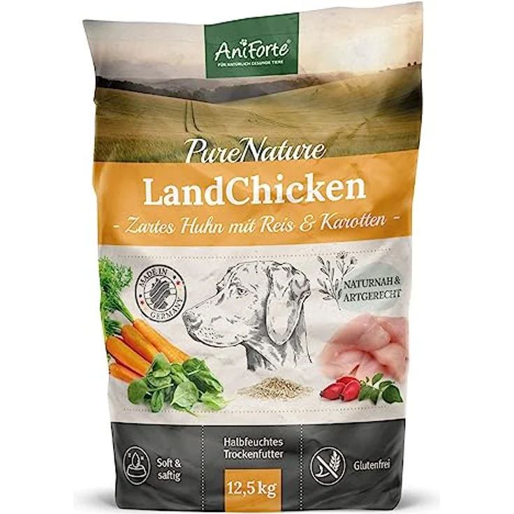AniForte Huhn Trockenfutter für Hunde 12,5kg – Glutenfreies, halbfeuchtes Hundefutter mit zartem Huhn, Reis & Möhren, reich an Vitaminen, für ernährungssensible Hunde – Bild 1
