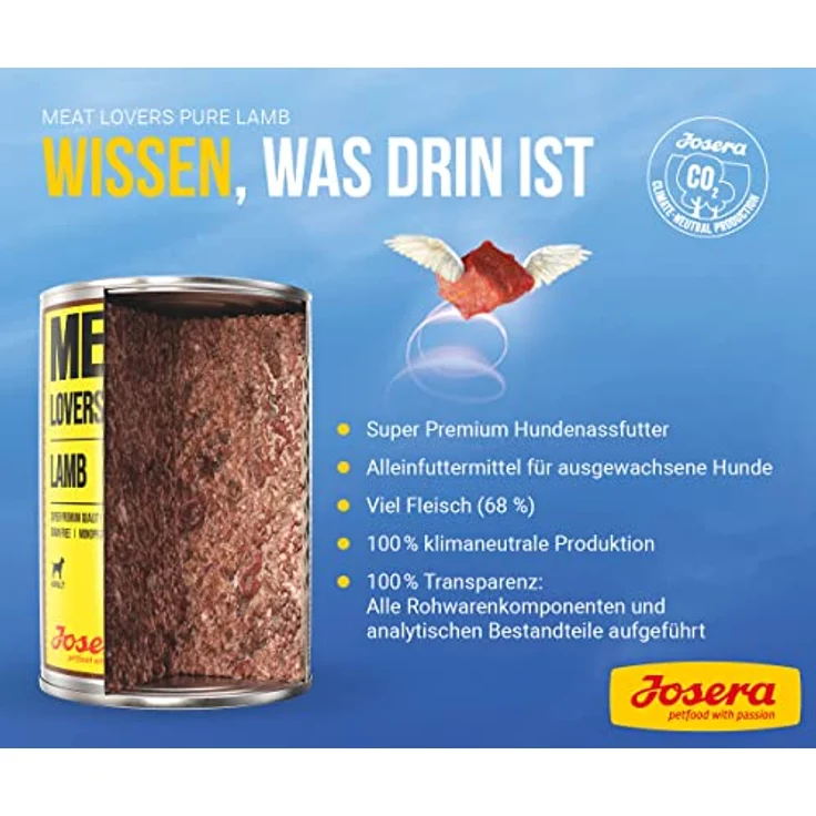 Josera Meat Lovers Pure Lamb, Nassfutter für Hunde, getreidefrei, 68 % Fleischanteil, Alleinfuttermittel, 6 x 400 g – Bild 3