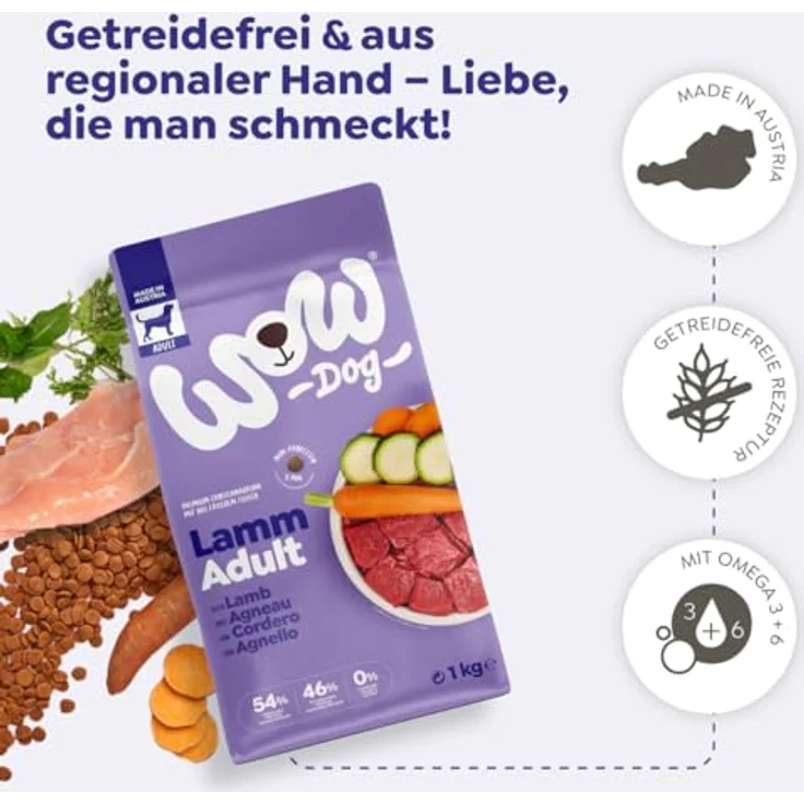WOW Adult Lamm, Trockenfutter für Hunde mit hohem Proteinanteil, getreidefrei, 6 kg – Bild 5