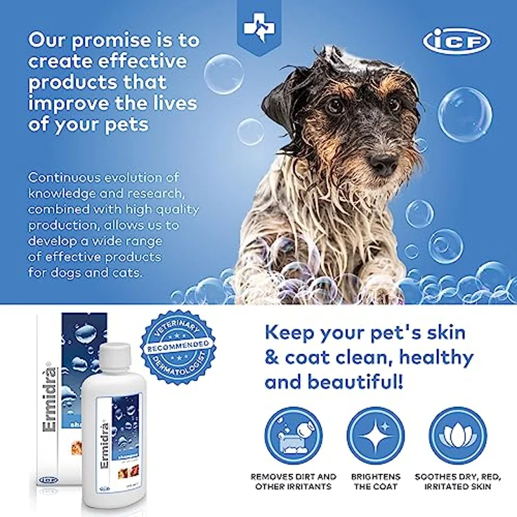 ICF Ermidra Hundeshampoo, 250 ml zur Linderung von juckender Haut, entwirrt sprödes Fell und entfernt schlechte Gerüche für empfindliche Haut – Bild 2