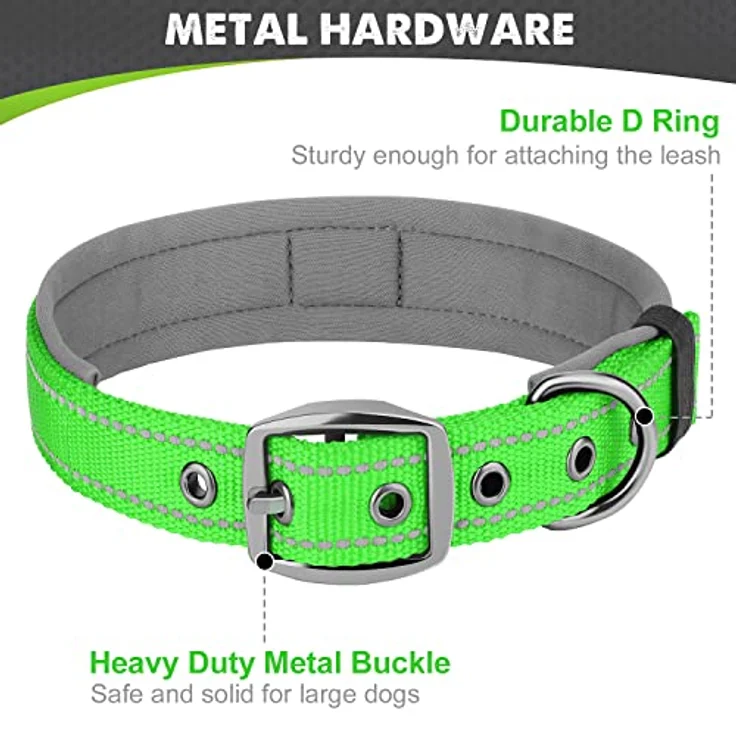 Joytale Hundehalsband, Gepolstertes Neoprenhalsband für Extra Große Hunde, Nylon Reflektierend, Grün – Bild 5