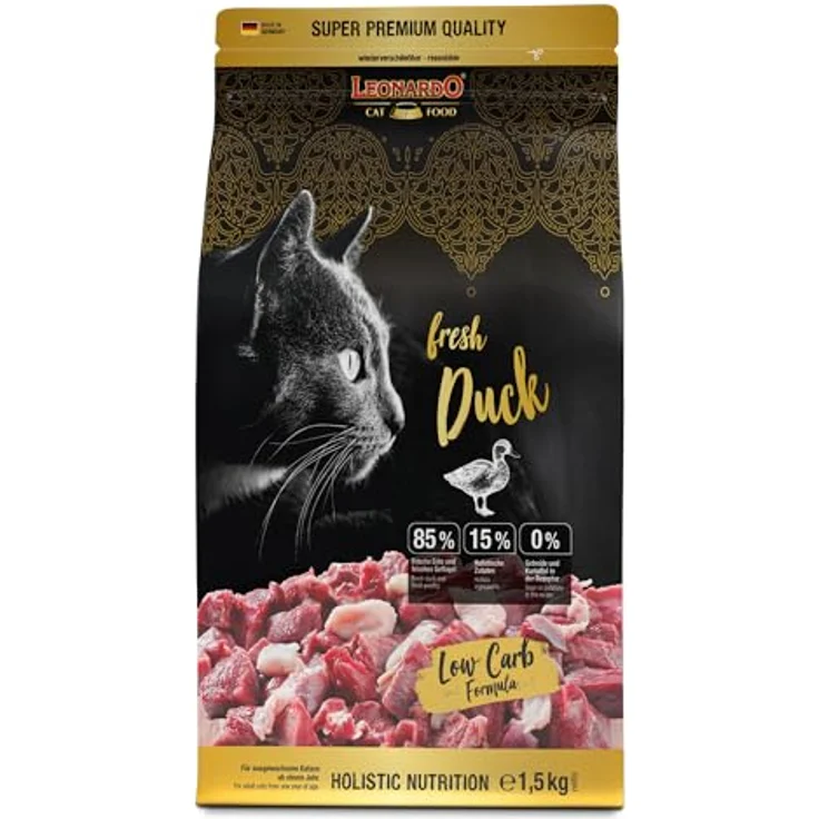 LEONARDO Fresh Duck & Poultry, Katzen-Trockenfutter mit 85% Frischfleisch, Alleinfuttermittel für ausgewachsene Katzen, 1,5 kg – Bild 1