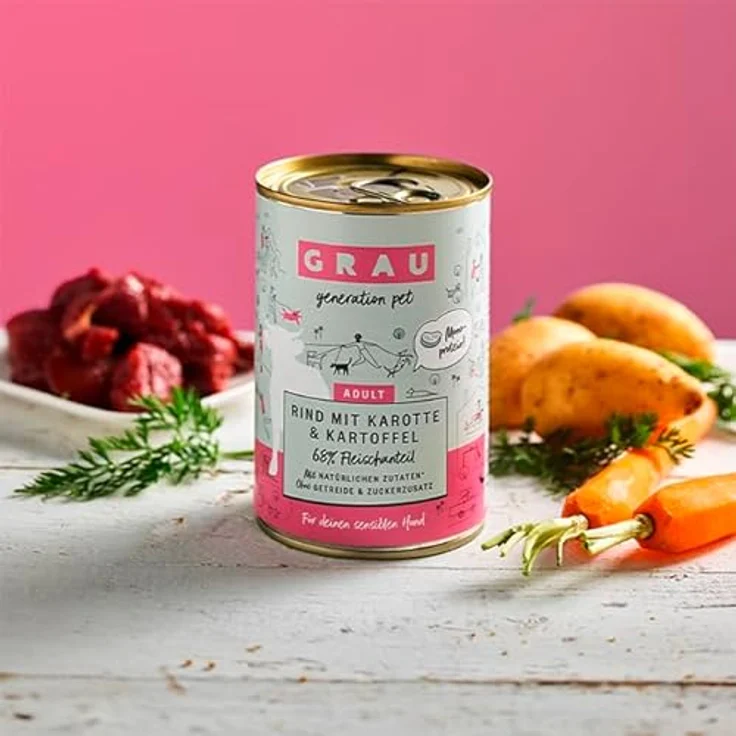 Grau GRAU – das Original – Nassfutter für Hunde, Rind mit Karotte & Kartoffel, Monoprotein, getreidefrei, 6er Pack (6 x 400 g) für sensible erwachsene Hunde – Bild 2