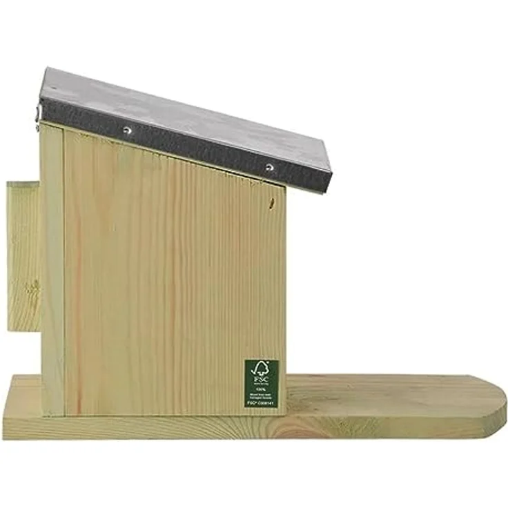 Esschert Design Futterhaus, Futterstation für Eichhörnchen mit Metalldach, Deckel klappbar, ohne Nüsse, ca. 12,2 cm x 23 cm x 17,5 cm – Bild 10