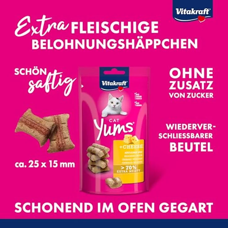 Vitakraft Cat Yums Käse, Katzensnack 3x40g, zuckerfrei und ofenbacken – Bild 2