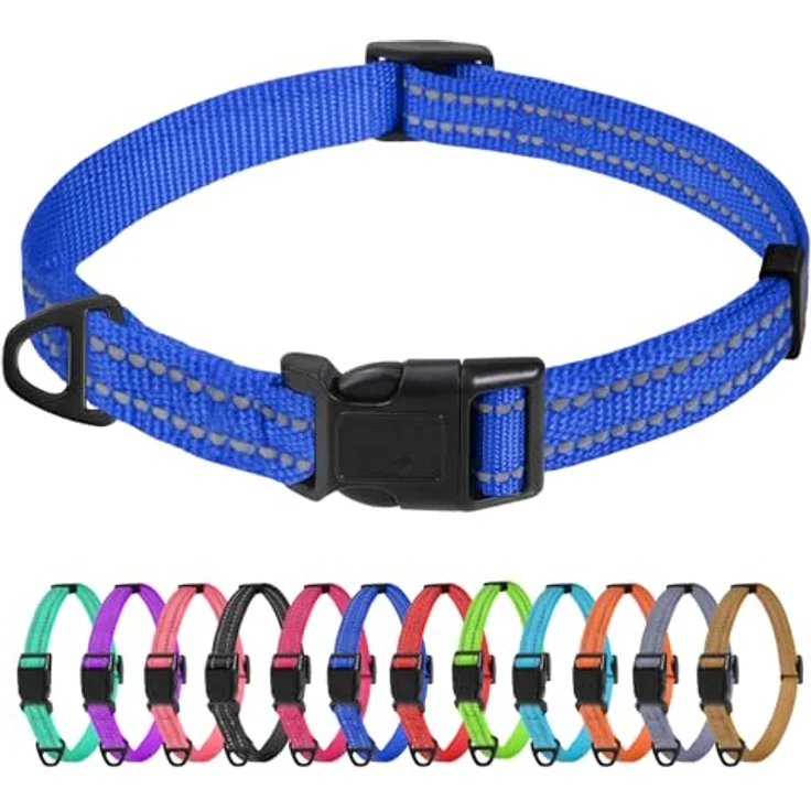 TagME Nylon Hundehalsband, Verstellbares Reflektierendes Hundehalsband mit Sicherheitsverschluss für Extra Kleine Hunde, Dunkelblau, 1.5 cm Breite – Bild 1