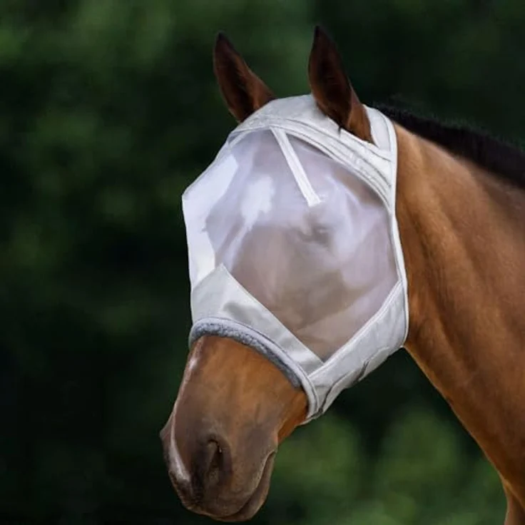 Harrison Howard CareMaster Fliegenmaske mit dicker Fleece-Polsterung, transparentem Fine Mesh und UV-Schutz, Silber, Pony (S)