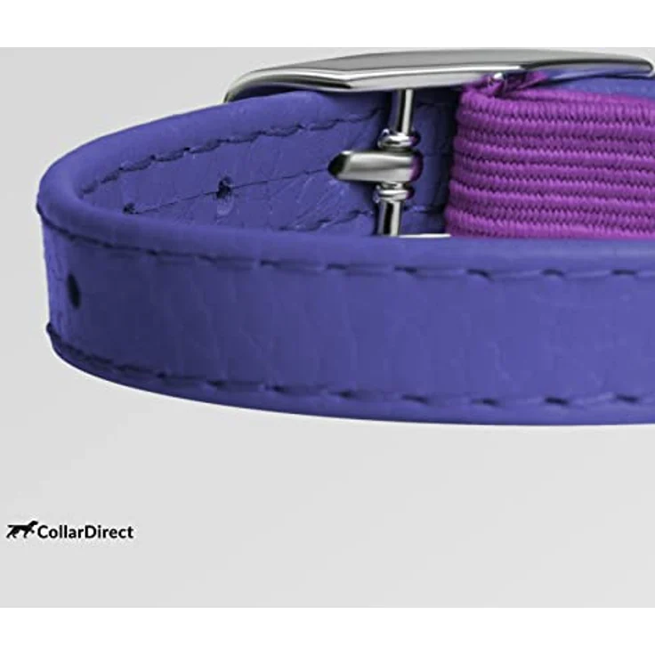 CollarDirect Leder Katzenhalsband, Sicherheitshalsband mit elastischem Gurt und Glocke, Violett, 20-28 cm – Bild 4