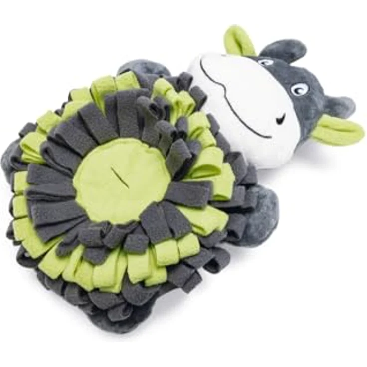 Beeztees Hundespielzeug Kuh, Schnüffelteppich mit Fransen, grau/weiß/grün, L 32 x B 21,5 x H 9 cm – Bild 4