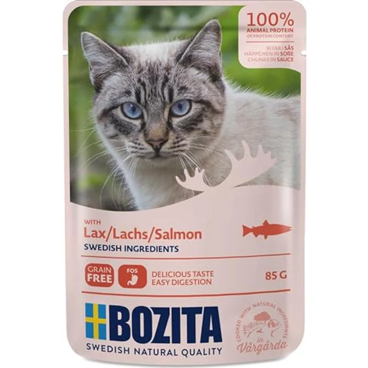 Bozita Pouch Häppchen in Soße, Katzen-Nassfutter mit Lachs, 12x85g – Bild 2