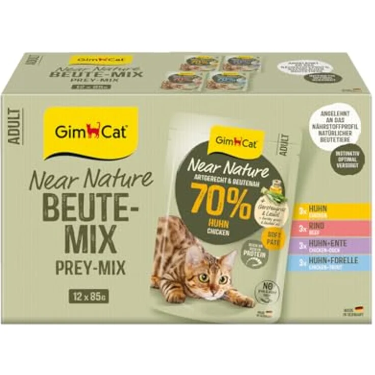 GimCat Near Nature Mix, Katzen-Nassfutter mit 70% Fleisch, 12x85g, getreidefrei – Bild 1