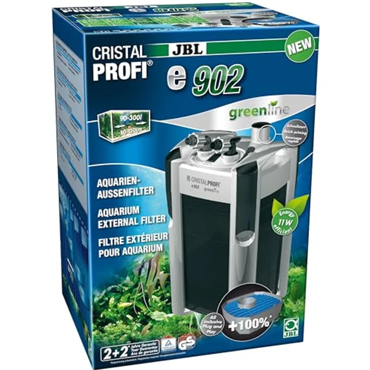 JBL CristalProfi e902 greenline, Außenfilter für Aquarien mit hohem Durchfluss und energieeffizientem Design