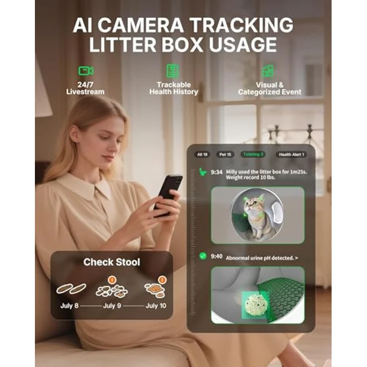 PETKIT Purobot Max Pro 2, Selbstreinigende Katzentoilette mit AI-Kamera, 210° Weitwinkelobjektiv, 5G WiFi App-Steuerung, 8L Mülleimer, ultra leise, antibakterielles Design – Bild 3