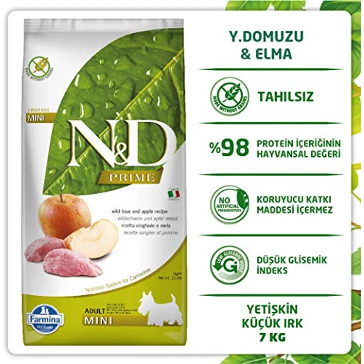 Farmina N&D Prime Adult Mini Pellets Hundefutter, Trockenfutter mit Wildschwein und Apfel, 7 kg, ohne Mais, reich an Vitaminen und natürlichen Antioxidantien – Bild 2