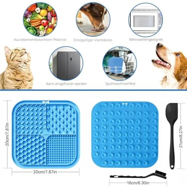 Lesipee Leckmatte Hund, 2 Stück, BPA-freie Schleckmatte mit Silikonspatel und Bürste, für Angstlinderung und gesunde Leckereien – Bild 2