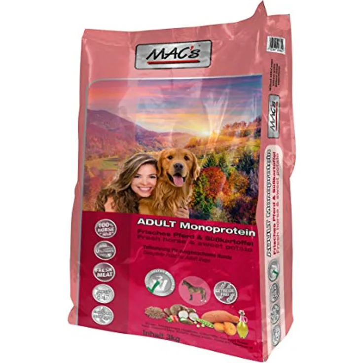 MAC's Mono Pferd, Hunde-Trockenfutter, getreidefreie Rezeptur mit hohem Fleischanteil, 3 kg