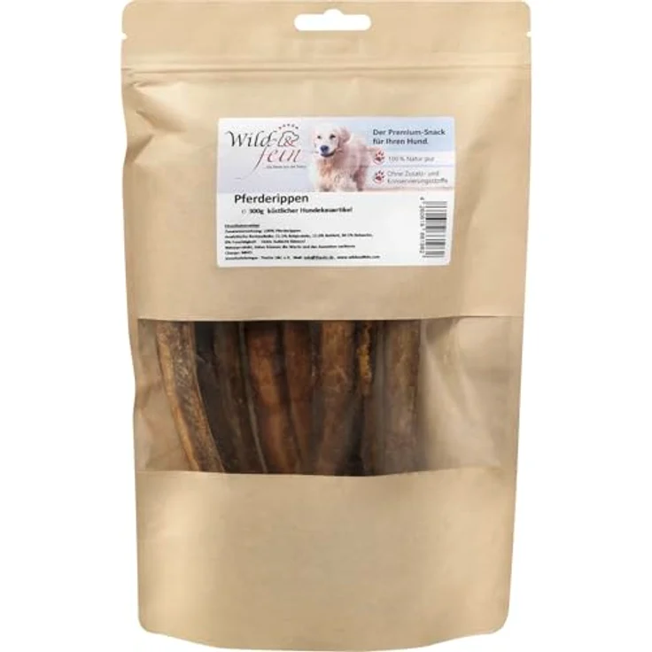 Wild & Fein Pferderippen, natürlicher Kausnack für Hunde, 300 g - ohne Zusatzstoffe, ideal zur Zahnpflege – Bild 1