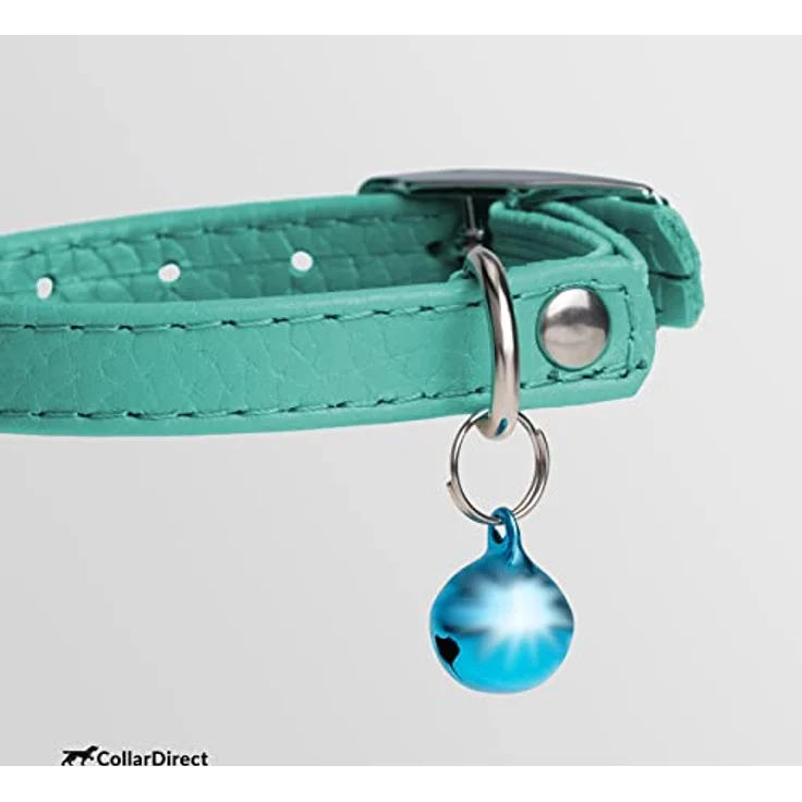 CollarDirect Leder Katzenhalsband mit Sicherheitsverschluss und Glocke, 21,5 cm, mintgrün, handgefertigt aus echtem Leder – Bild 3