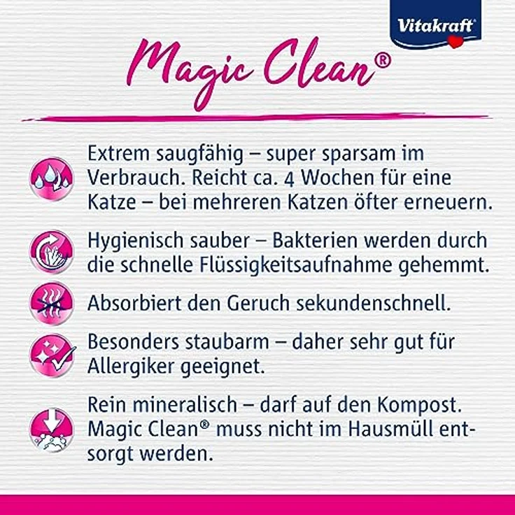 Vitakraft Magic Clean Lavendel Katzenstreu, nicht klumpend, besonders staubarm, zarter Lavendelduft, praktische Tragelasche (5L) – Bild 4