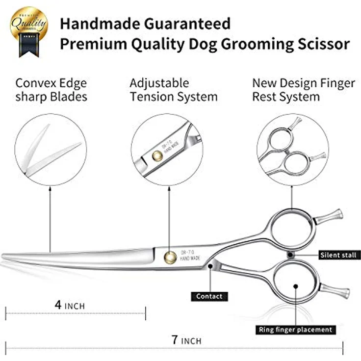 Dream Reach Professionelle Fellschere 7-Zoll, gebogene Hundepflegeschere aus 440C Japanischem Edelstahl mit geräuschdämpfendem Design für ruhige Tierpflege – Bild 3