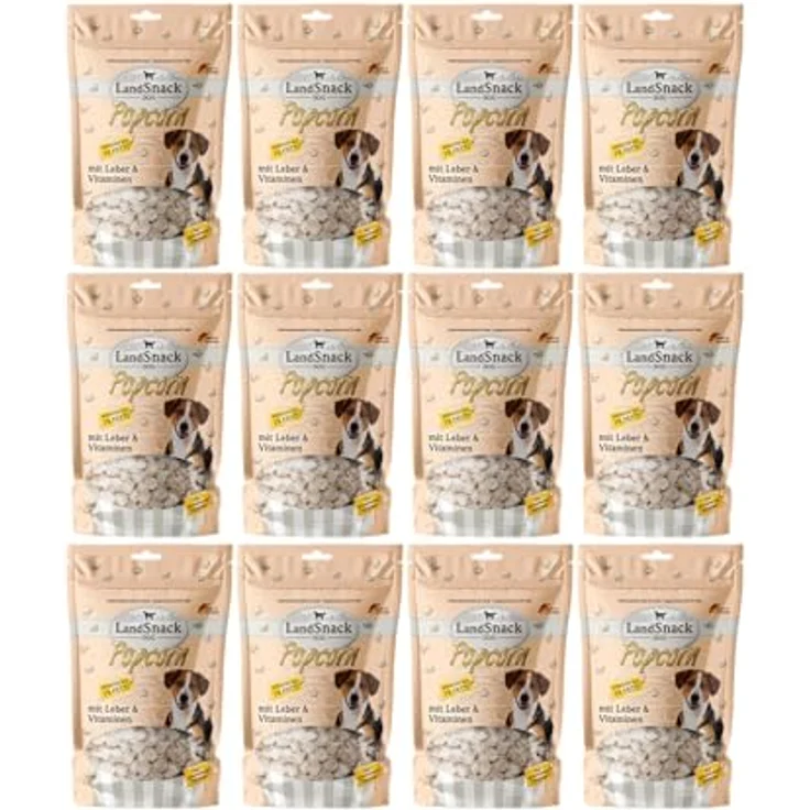 LandSnack Dog Popcorn für Hunde, kalorienarmer Reissnack mit weniger als 1% Fett, zuckerfrei und glutenfrei, 12x100g – Bild 1