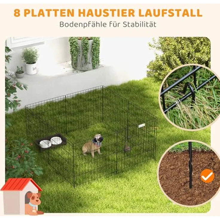 PawHut Welpenlaufstall 8-TLG, flexibles Freilaufgehege aus robustem Metalldraht, 61 cm hoch, ideal für drinnen und draußen, große Tür mit Bolzenverschluss, für kleine Hunde bis 10 kg – Bild 5