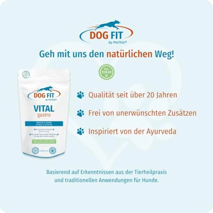 DOG FIT by PreThis® VITAL Gastro, natürliche Ergänzung für harmonische Verdauung beim Hund mit Bio Topinambur, Ashwagandha & Neem, vegan, 80 g – Bild 3