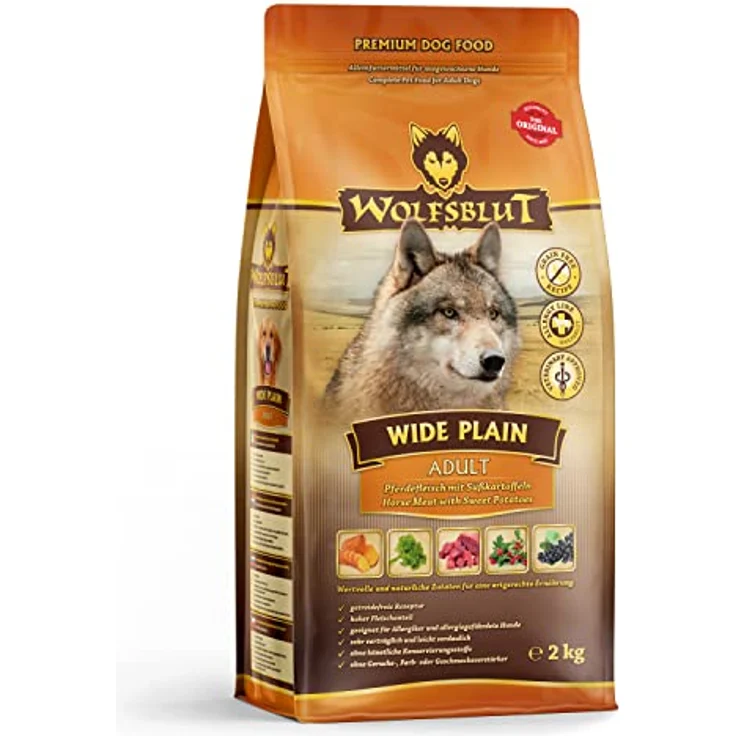 WOLFSBLUT Wide Plain, Hundefutter mit Pferdefleisch und Süßkartoffel, 2 kg - Hochverdauliches Trockenfutter mit Omega-Fettsäuren und Superfoods – Bild 1