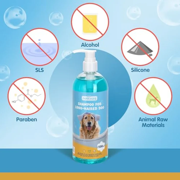 Nobleza Hundeshampoo Langhaar mit Camellia Sinensis Extrakt, pflegend und deodorierend, 500ml für empfindliche Haut und bessere Kämmbarkeit – Bild 2