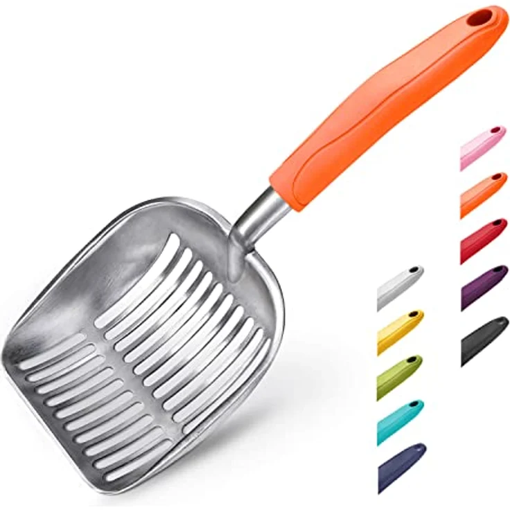 WePet Katzenstreuschaufel, Aluminiumlegierung, tiefe Schaufel mit langem orangefarbenem Griff, langlebig und robust, für Katzentoilette, 35,6 cm x 12,7 cm x 5,1 cm – Bild 1