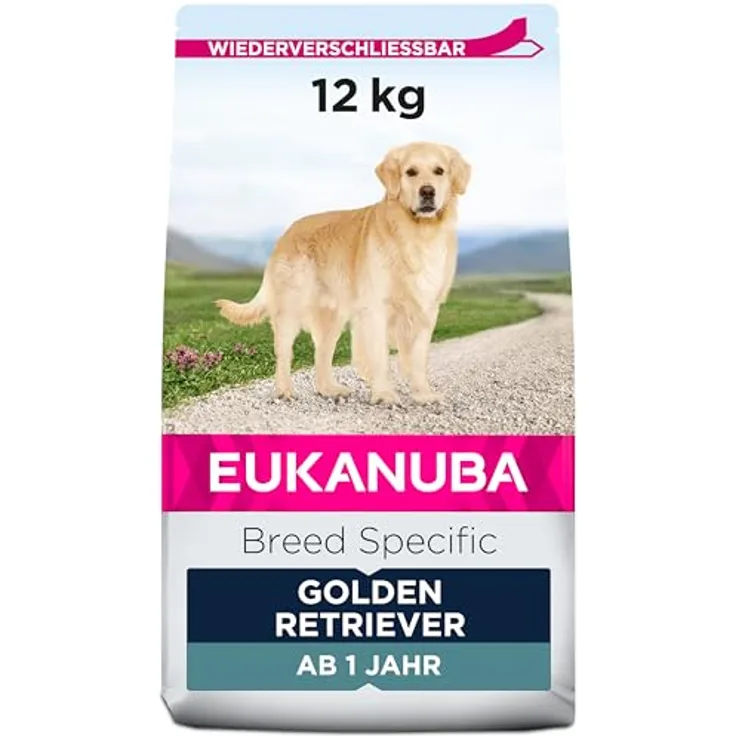Eukanuba Breed Specific Golden Retriever Trockenfutter, rassespezifisches Premium Hundefutter mit Huhn, 12 kg, unterstützt gesunde Haut und Muskulatur