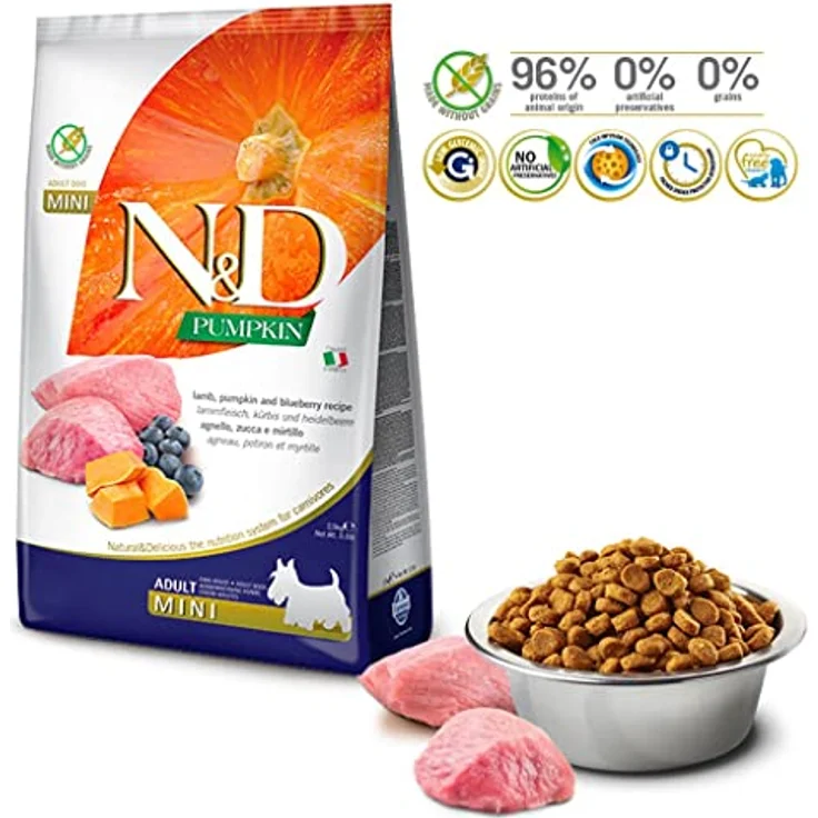 Farmina N/D Adult Mini Grain Free, 7 kg Trockenfutter für Hunde mit Lamm, Kürbis und Heidelbeere – Bild 4