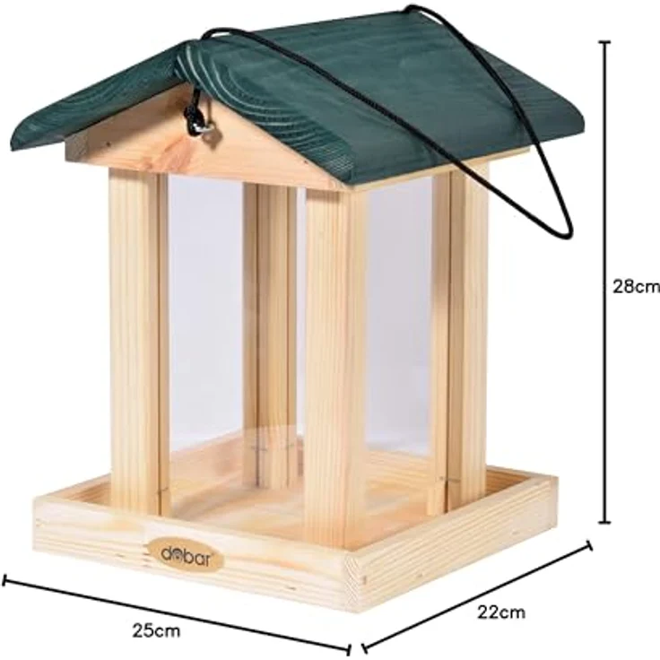 dobar 90040FSCe Futterspender Vogelfutterhaus aus Holz für Wildvögel, 21 x 21 x 28 cm, grün – Bild 6