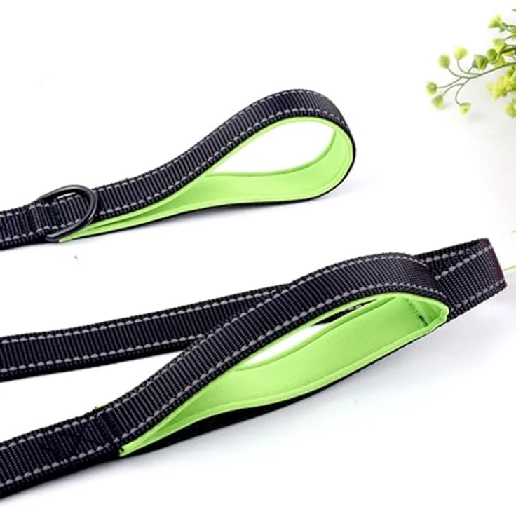 Eyeleaf Hundeleine, 1,8 m reflektierend, starke Nylonleine mit doppeltem Griff, gepolstert, für große und mittlere Hunde, schwarz – Bild 2