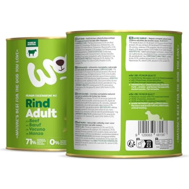 WOW Adult 6 x 800 g Hundefutter, Rind & weitere Fleischsorten, ohne Getreide, ausgewogene Ernährung für erwachsene Hunde – Bild 2