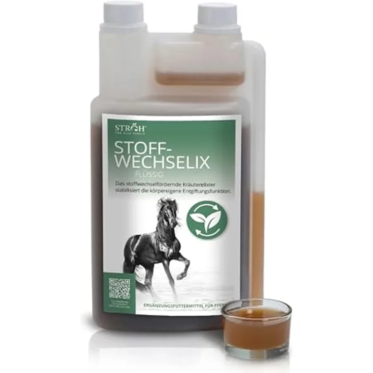 STRÖH STOFFWECHSELIX (1l), Stoffwechselsaft für Pferde mit Mariendistel & Artischocke, Leber- & Nierensaft, zuckerfrei, Detox Kur für Pferde