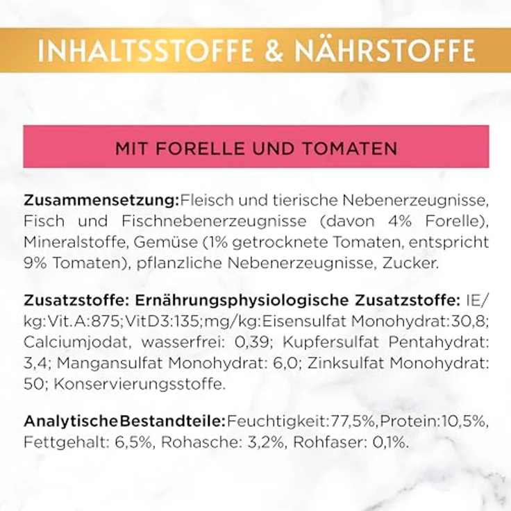 GOURMET Gold Feine Pastete mit Gemüse, Forelle und Tomaten, 12x85g, Alleinfuttermittel für ausgewachsene Katzen – Bild 7