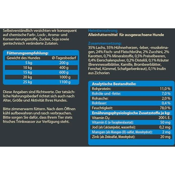 Dehner Wild Nature Hundefutter Gebirgssee, getreidefreies Nassfutter für ausgewachsene Hunde mit Lachs und Huhn, 6 x 400 g Dose (2.4 kg), 70% tierisches Protein, ohne Zucker und Soja – Bild 3