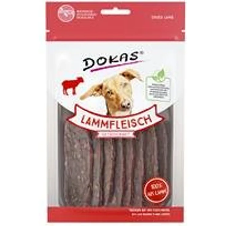Dokas Hundesnack Lammfleisch, getrocknetes Ergänzungsfuttermittel für Hunde, 100% Lammfleisch, 70 g
