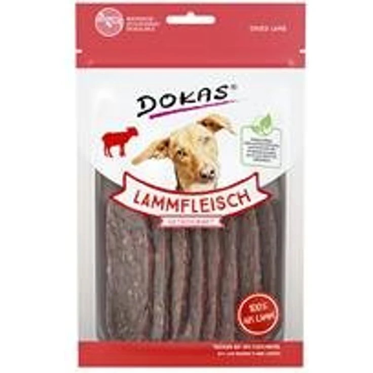 Dokas Hundesnack Lammfleisch, getrocknetes Ergänzungsfuttermittel für Hunde, 100% Lammfleisch, 70 g