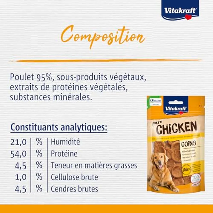 Vitakraft Chicken Hühnchentaler, proteinreicher Hundesnack ohne Zucker und Zusatzstoffe, 80g im wiederverschließbaren Beutel – Bild 3