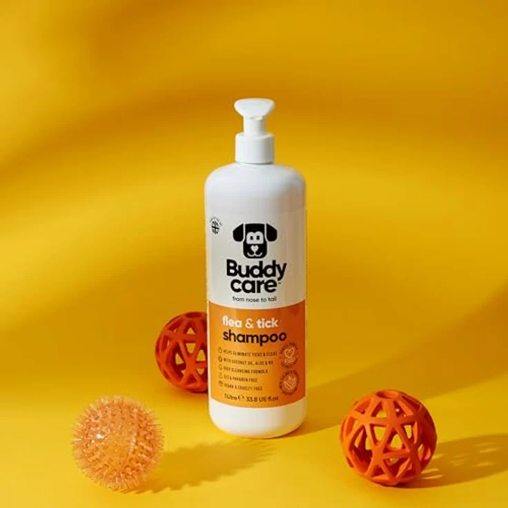 Buddycare Floh- & Zeckenhundeshampoo, natürliche Tiefenreinigung mit Teebaumöl & Eukalyptus, 1L, vegan & tierversuchsfrei – Bild 3