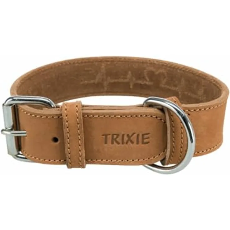 TRIXIE Heartbeat Lederhalsband, D-Ring, genäht, Größe S-M (34-40 cm), Breite 30 mm