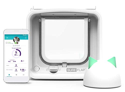 SureFlap Sure Petcare Mikrochip-Katzenklappe Connect, DualScan-Technologie, App-Steuerung, batteriebetrieben, kompatibel mit RFID-Halsband und Mikrochip