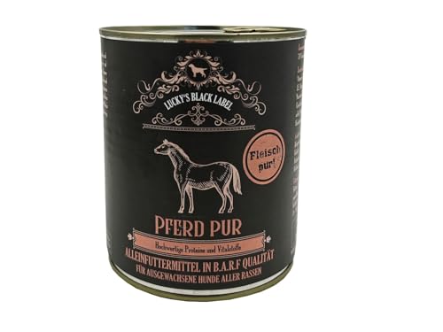 Lucky's Black Label Pferd Pur 800 g, Reines Pferdefleisch für sensible Feinschmecker, Getreide- & laktosefrei, Niedriger Fettgehalt, Nassfutter für Hunde